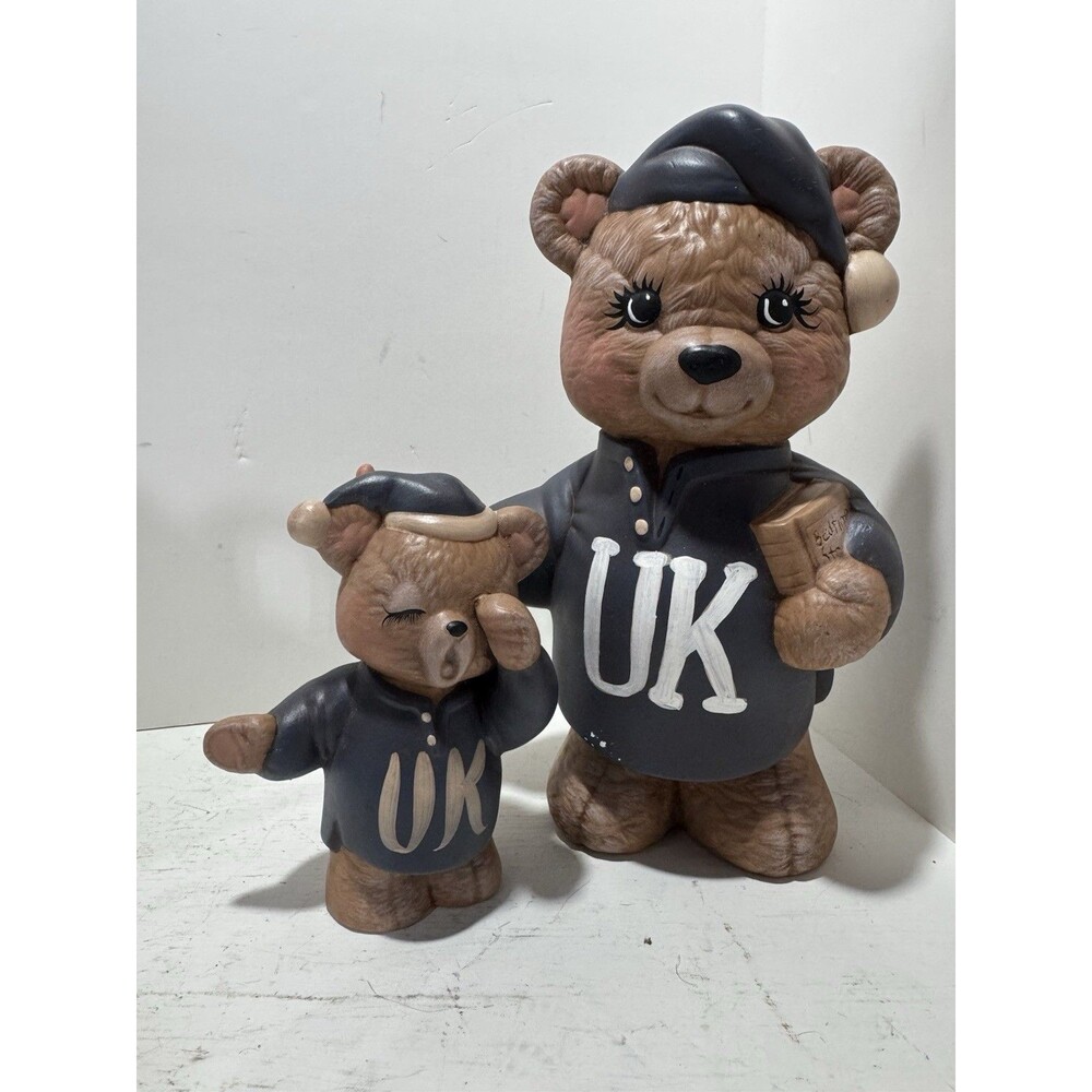 Vintage Ceramic Bear Dad And Son Kentucky Wildcat UK # 1 Fan Hand painted